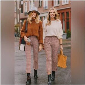 Free People Red and White Checkered Cropped Pants